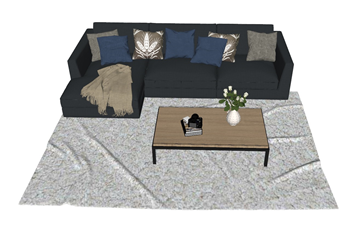 [沙发]现代简约风的L型深灰布艺沙发茶几组合 草图大师模型 SketchUp模型截图 3D设计素材预览