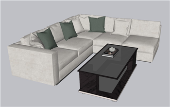 [沙发]现代轻奢风的 L 型超大布艺沙发茶几组合 免费SU模型