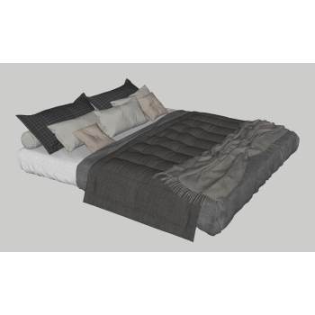 现代简约风的双人床软装组合床铺SU模型 SU模型下载