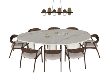 [桌子]现代轻奢风的大户型椭圆形餐桌椅组合 SU模型资源