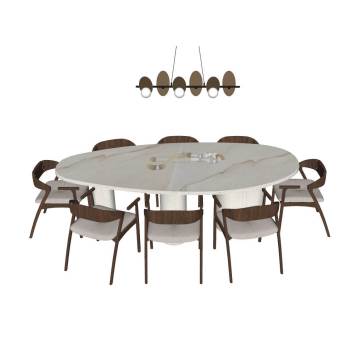 现代轻奢风的大户型椭圆形餐桌椅组合桌子SU模型 SU模型下载