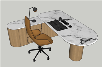 [办公]L型办公桌椅组合 su模型素材免费