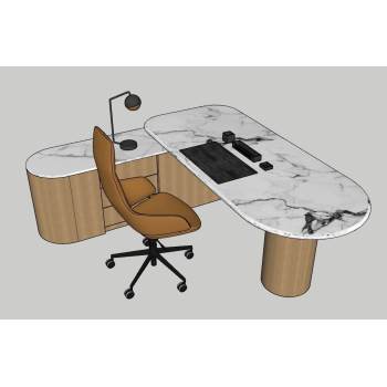 L型办公桌椅组合办公SU模型 - SU模型免费下载_sketchup模型