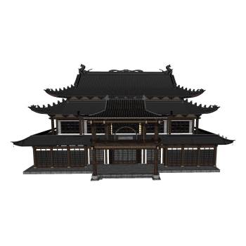 中式大型古典建筑重檐歇山顶建筑SU模型 SU模型下载