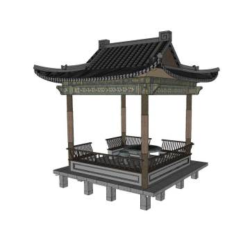 中国传统四角攒尖顶凉亭古典亭子建筑SU模型 SU模型下载