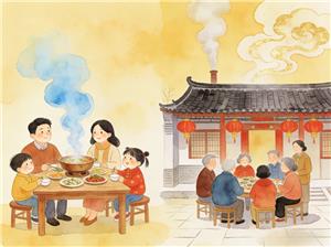 水彩画:“小家”热气腾腾 “大家”蒸蒸日上