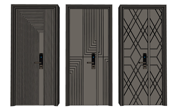 [门窗]现代轻奢风格的入户门搭配智能锁 免费SketchUp模型