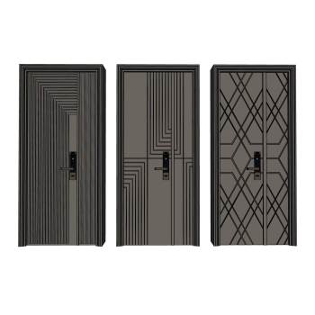 现代轻奢风格的入户门搭配智能锁门窗SU模型 - SU模型免费下载_sketchup模型