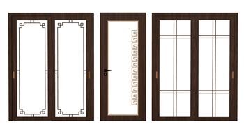 [门窗]新中式风格的室内门玻璃门移门 su模型