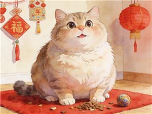 水彩画:我家的宠物猫减肥1年终于以最胖的姿态迎来了新年