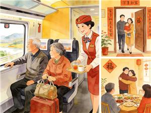 水彩画:反向春运体验不一样的年味