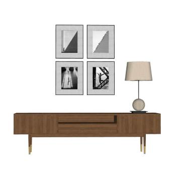 电视柜装饰画柜子SU模型 SU模型下载