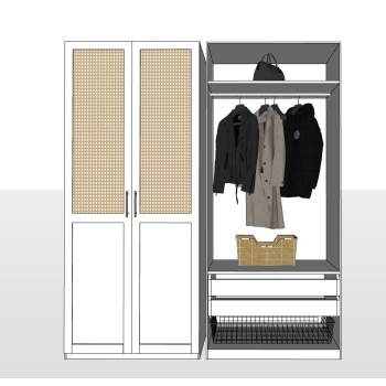 藤编衣柜衣服柜子SU模型 SU模型下载