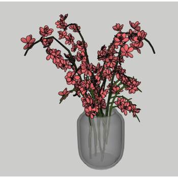 中式花瓶花艺摆件装饰SU模型 SU模型下载