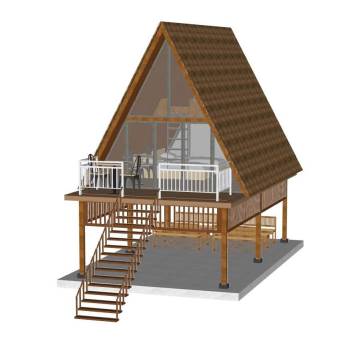 三角木屋民宿高脚屋建筑SU模型 SU模型下载