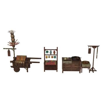 中式集市古风小吃摊糖葫芦车摊位商业SU模型 SU模型下载