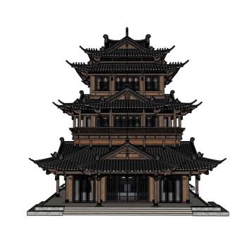中式古建阁楼塔楼传统建筑建筑SU模型 SU模型下载
