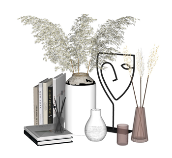 [装饰]现代软装摆件书本花瓶 SU模型