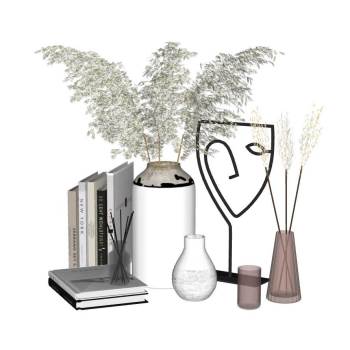 现代软装摆件书本花瓶装饰SU模型 - SU模型免费下载_sketchup模型