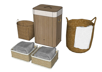 [装饰]家居藤编收纳篮和洗衣篮 SU模型