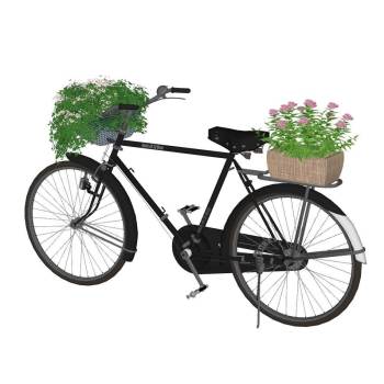 复古自行车花艺装饰装饰SU模型 - SU模型免费下载_sketchup模型