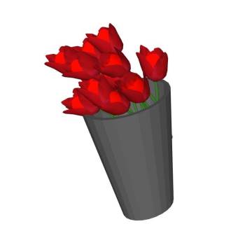 红色玫瑰花装饰SU模型 - SU模型免费下载_sketchup模型