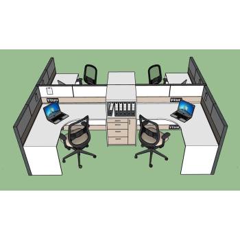 四人位办公隔断工位组合办公SU模型 SU模型下载