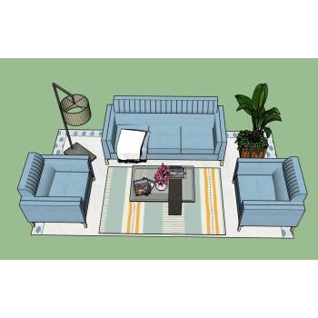 清新客厅沙发组合沙发SU模型 SU模型下载