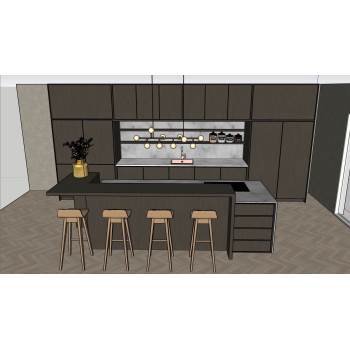 现代轻奢风厨房岛台厨房SU模型 SU模型下载