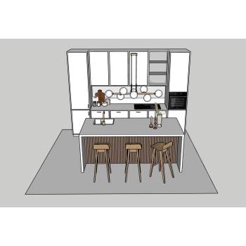 现代简约风厨房岛台厨房SU模型 SU模型下载