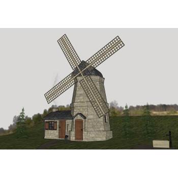 法国乡村风车磨坊小屋建筑SU模型 SU模型下载