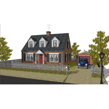 美国郊区住宅建筑SU模型 SU模型下载