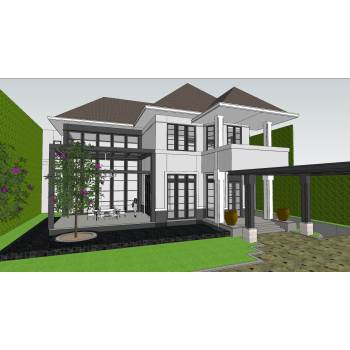 东南亚风格别墅建筑SU模型 SU模型下载