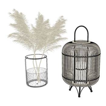 藤编灯笼和芦苇草花瓶摆件装饰SU模型 - SU模型免费下载_sketchup模型