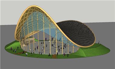 双曲面异形廊架公共建筑景观SU模型 SU模型下载