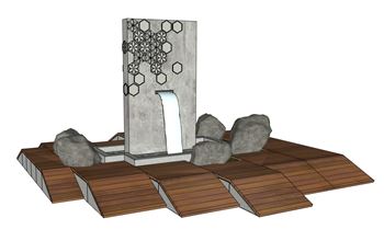 现代景观水景自然石流水景观SU模型 SU模型下载