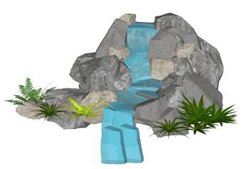 假山跌水景观景观SU模型 SU模型下载