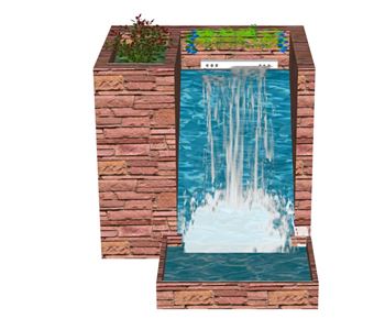 庭院流水景观水幕墙景观SU模型 SU模型下载