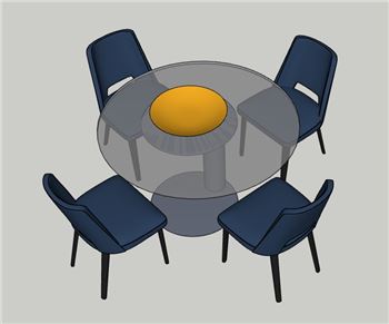 圆形餐桌椅组合桌子SU模型 SU模型下载