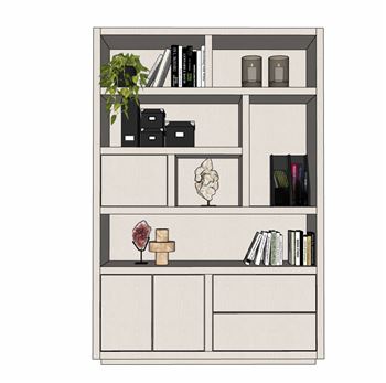 现代开放式书柜书架柜子SU模型 SU模型下载