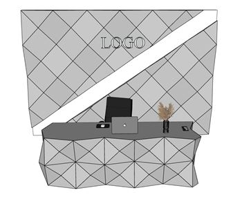 现代几何办公前台办公SU模型 SU模型下载