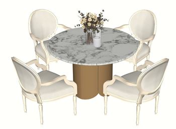 现代轻奢风格的圆餐桌椅组合桌子SU模型 SU模型下载