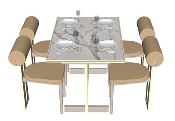 现代轻奢餐桌椅SU模型 SU模型下载