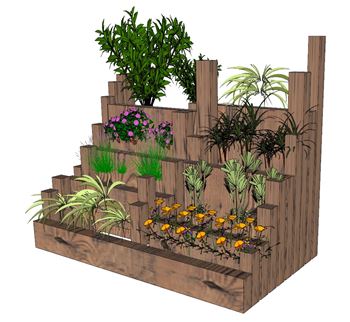 阶梯式花箱装饰SU模型 - SU模型免费下载_sketchup模型