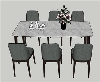 六人餐桌椅SU模型 SU模型下载