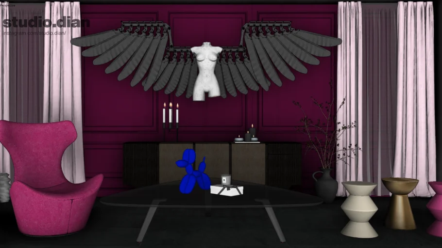 艺术感的现代室内软装场景SU模型 SU模型下载