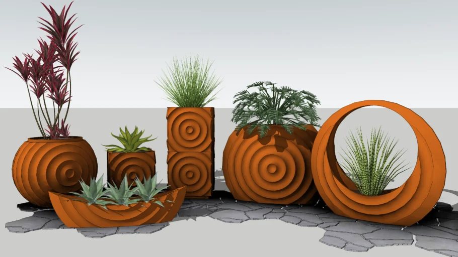 现代庭院小品景观花钵景观SU模型 SU模型下载