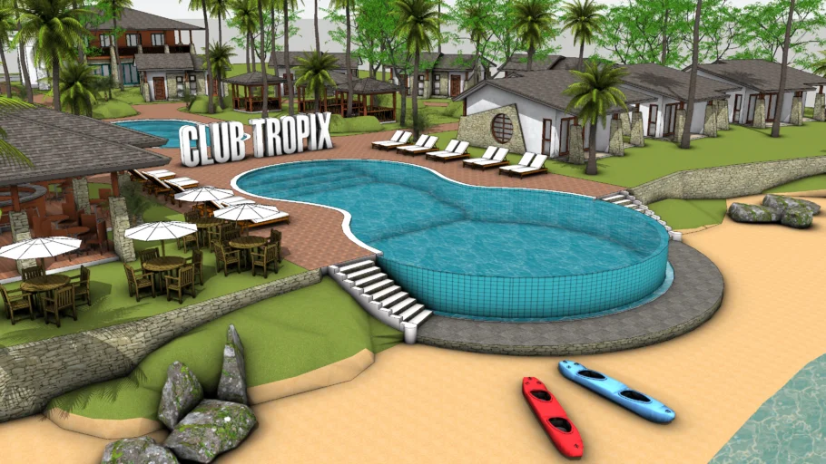 海滩度假村民宿场景SU模型 - SU模型免费下载_sketchup模型