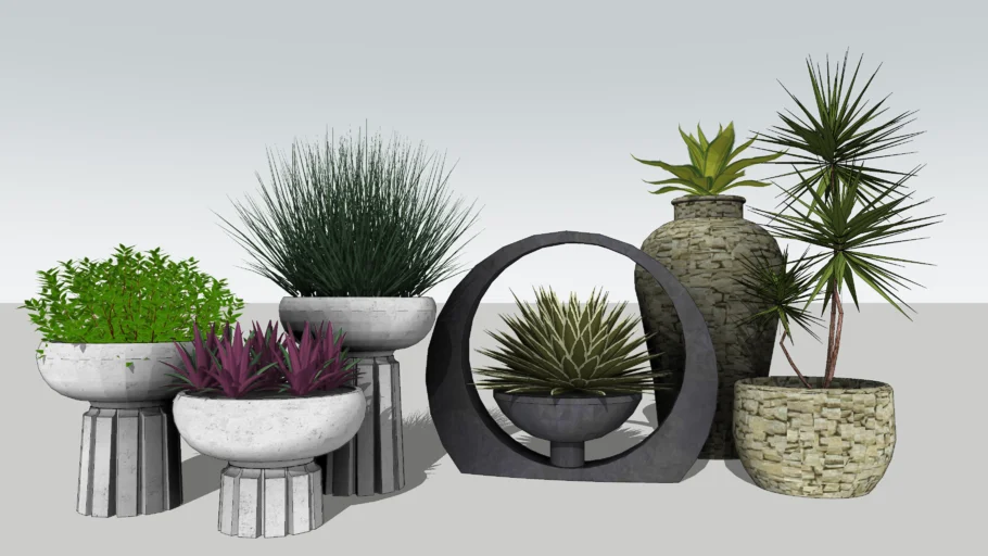 现代景观花钵景观SU模型 SU模型下载