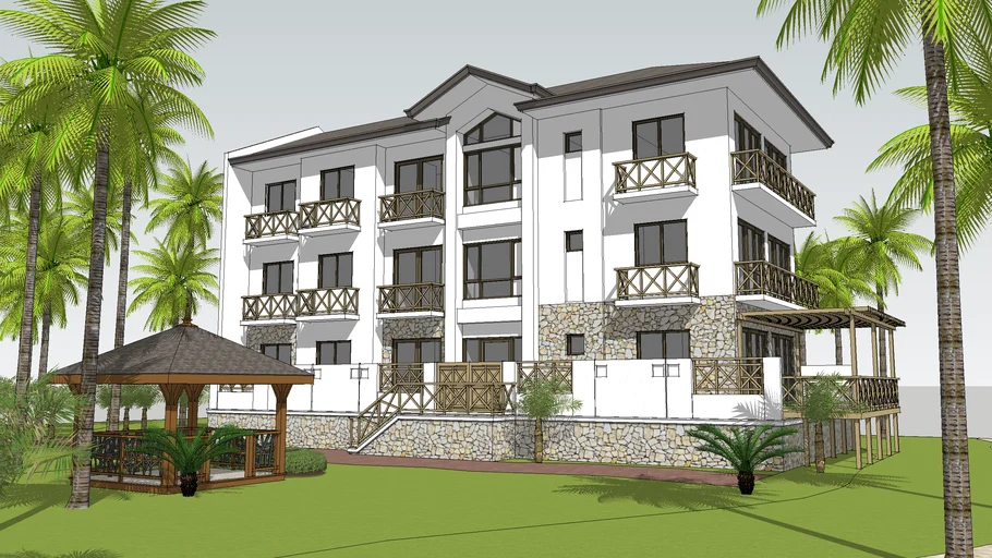 度假公寓海滨民宿别墅建筑SU模型 SU模型下载